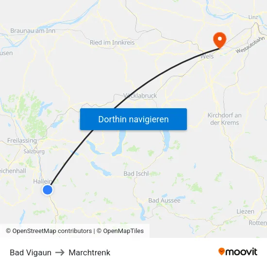 Bad Vigaun to Marchtrenk map
