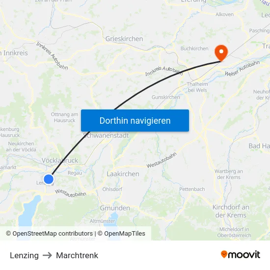 Lenzing to Marchtrenk map