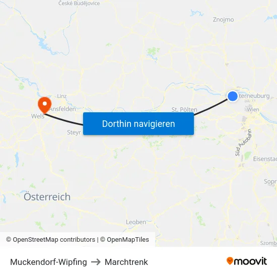 Muckendorf-Wipfing to Marchtrenk map