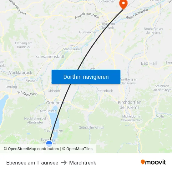 Ebensee am Traunsee to Marchtrenk map