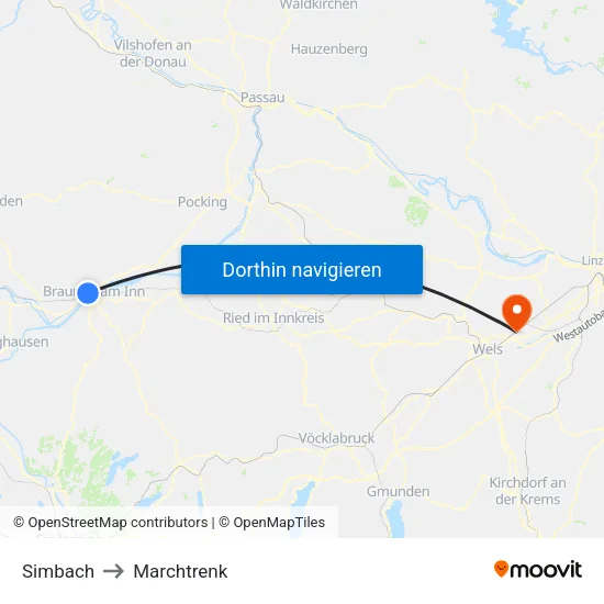 Simbach to Marchtrenk map