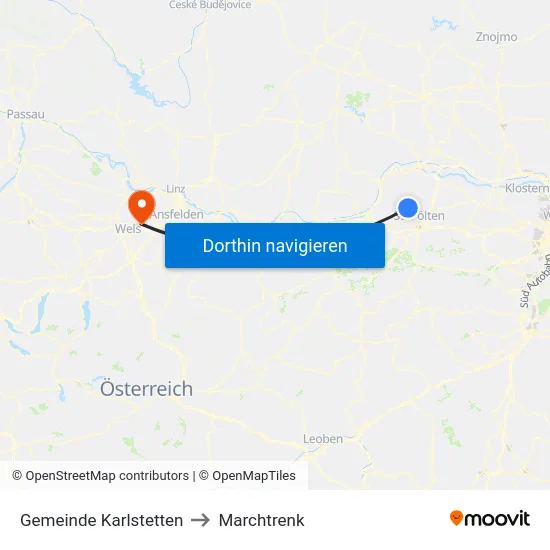 Gemeinde Karlstetten to Marchtrenk map