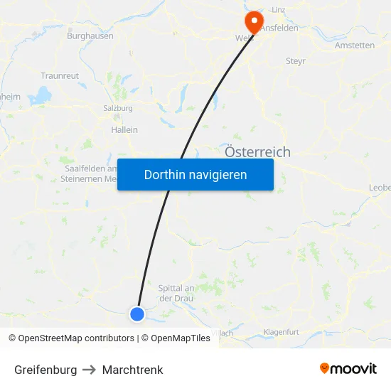 Greifenburg to Marchtrenk map