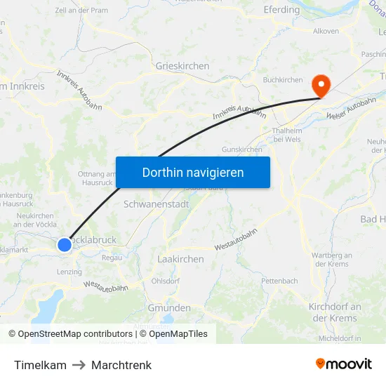 Timelkam to Marchtrenk map