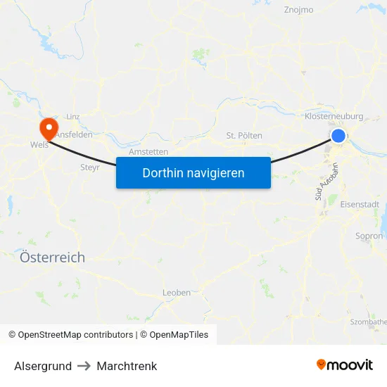 Alsergrund to Marchtrenk map