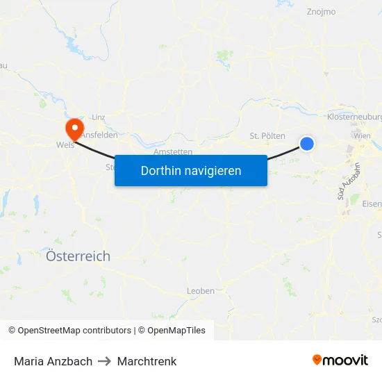 Maria Anzbach to Marchtrenk map