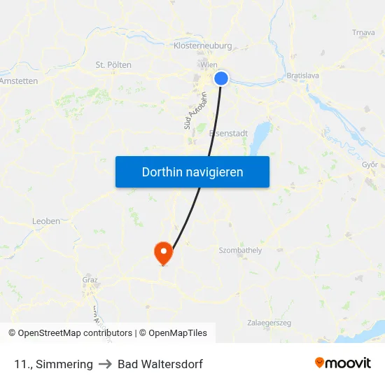 11., Simmering to Bad Waltersdorf map
