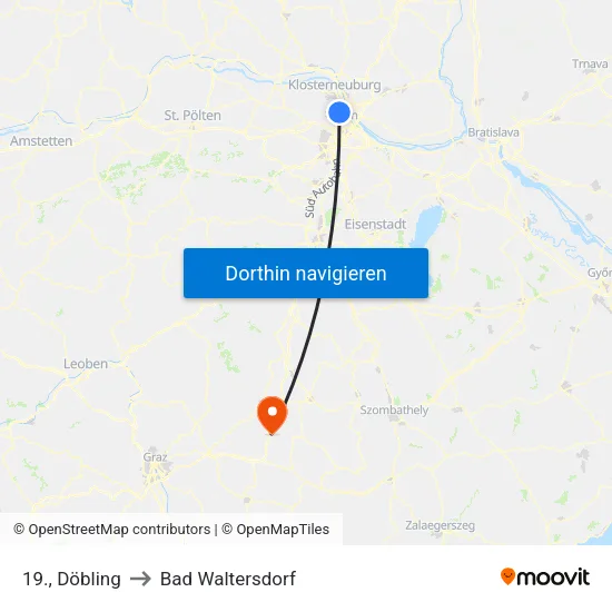 19., Döbling to Bad Waltersdorf map