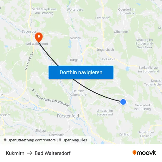 Kukmirn to Bad Waltersdorf map