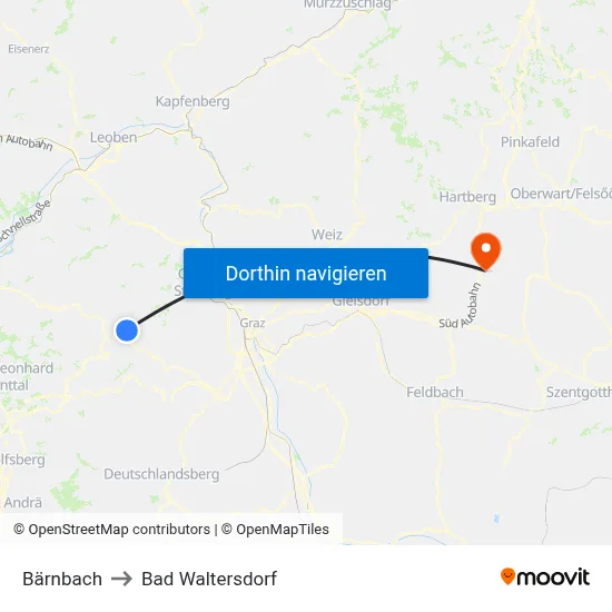 Bärnbach to Bad Waltersdorf map