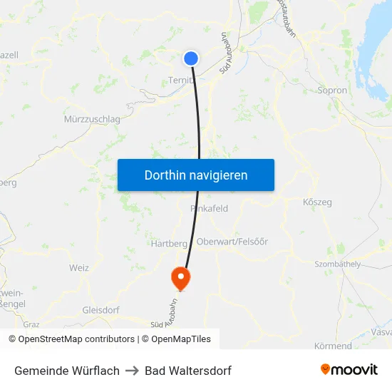 Gemeinde Würflach to Bad Waltersdorf map
