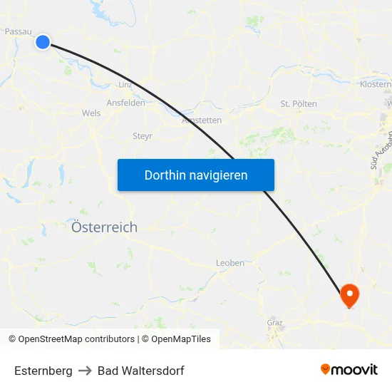Esternberg to Bad Waltersdorf map