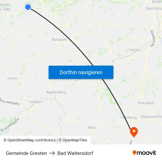 Gemeinde Gresten to Bad Waltersdorf map