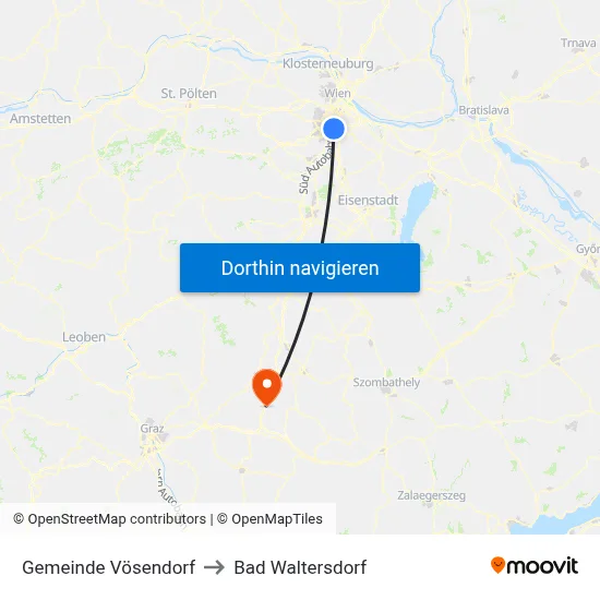 Gemeinde Vösendorf to Bad Waltersdorf map