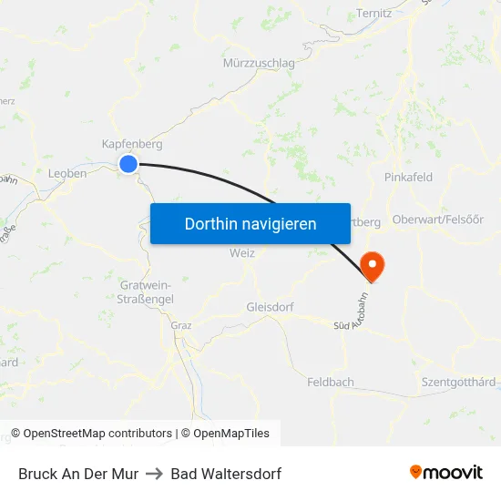 Bruck An Der Mur to Bad Waltersdorf map