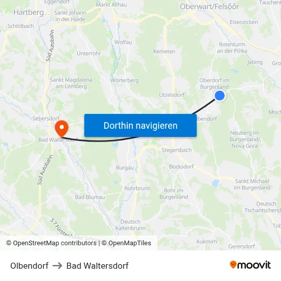 Olbendorf to Bad Waltersdorf map