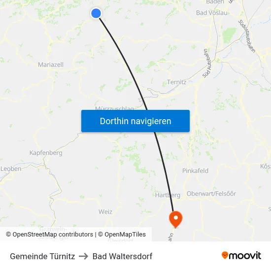 Gemeinde Türnitz to Bad Waltersdorf map