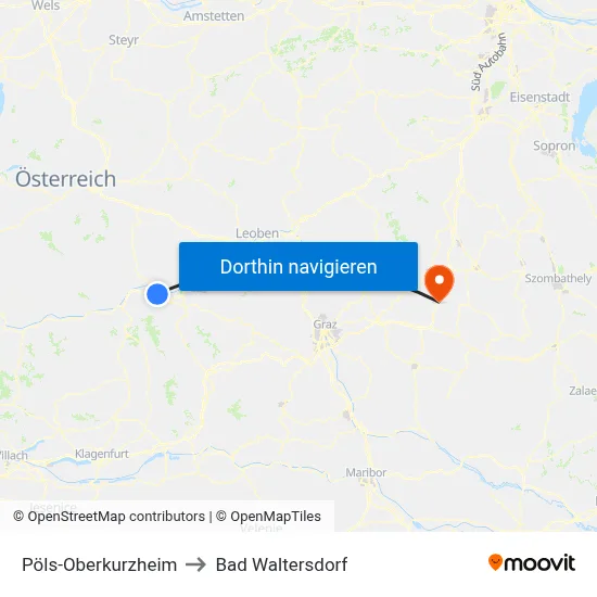 Pöls-Oberkurzheim to Bad Waltersdorf map