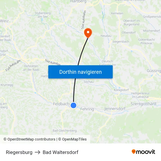 Riegersburg to Bad Waltersdorf map