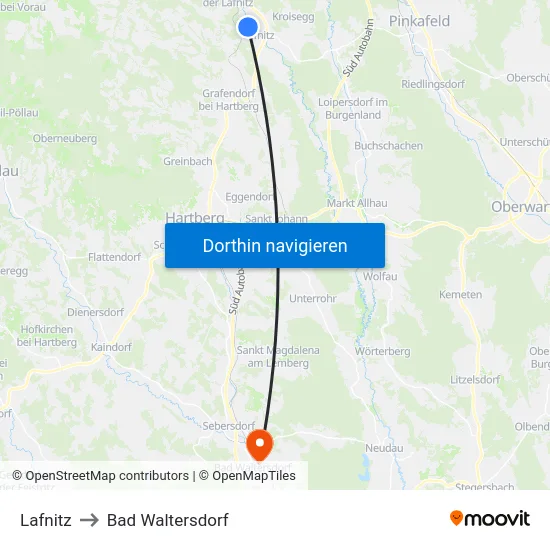 Lafnitz to Bad Waltersdorf map