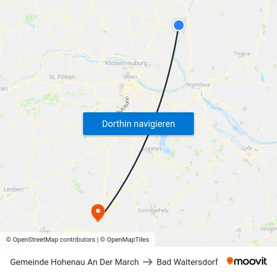 Gemeinde Hohenau An Der March to Bad Waltersdorf map