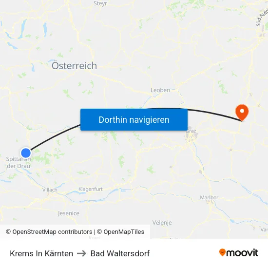 Krems In Kärnten to Bad Waltersdorf map