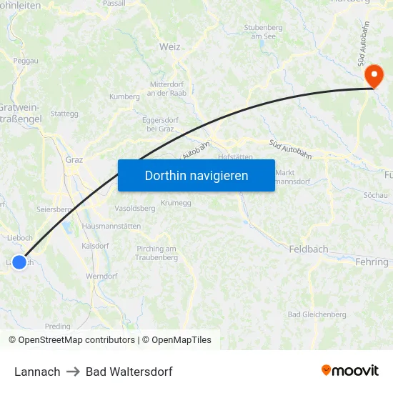 Lannach to Bad Waltersdorf map