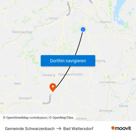 Gemeinde Schwarzenbach to Bad Waltersdorf map