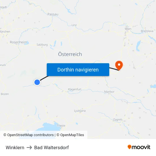 Winklern to Bad Waltersdorf map