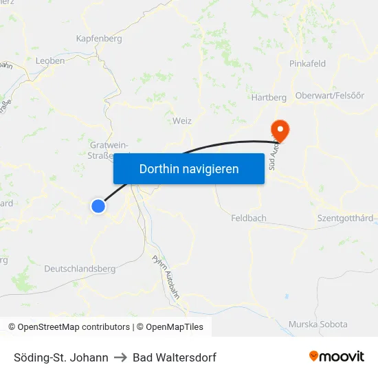 Söding-St. Johann to Bad Waltersdorf map
