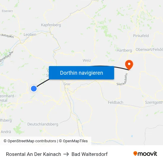 Rosental An Der Kainach to Bad Waltersdorf map