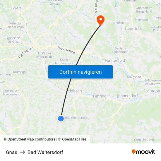Gnas to Bad Waltersdorf map