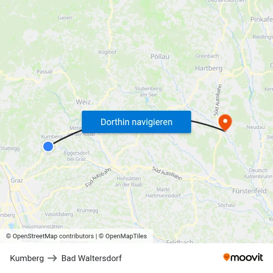 Kumberg to Bad Waltersdorf map
