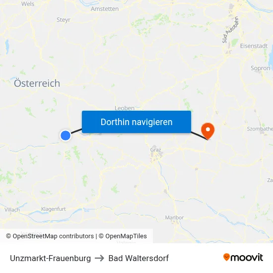 Unzmarkt-Frauenburg to Bad Waltersdorf map