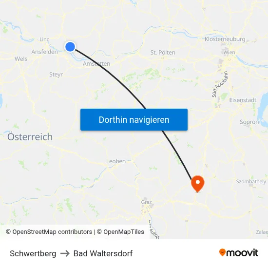 Schwertberg to Bad Waltersdorf map