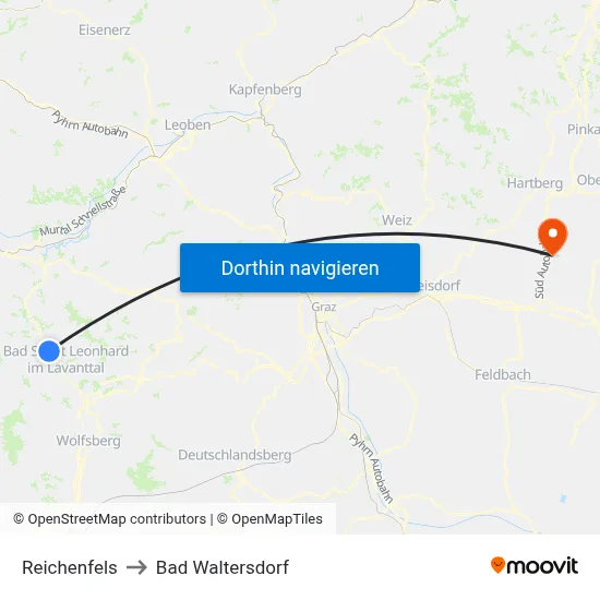 Reichenfels to Bad Waltersdorf map