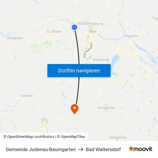 Gemeinde Judenau-Baumgarten to Bad Waltersdorf map
