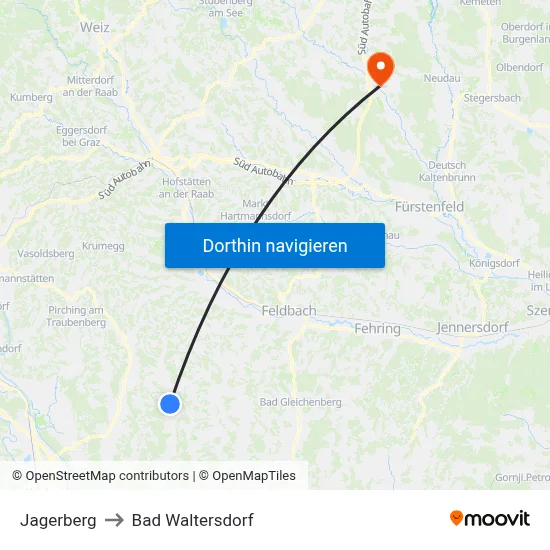 Jagerberg to Bad Waltersdorf map