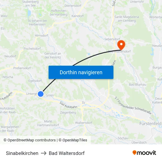 Sinabelkirchen to Bad Waltersdorf map