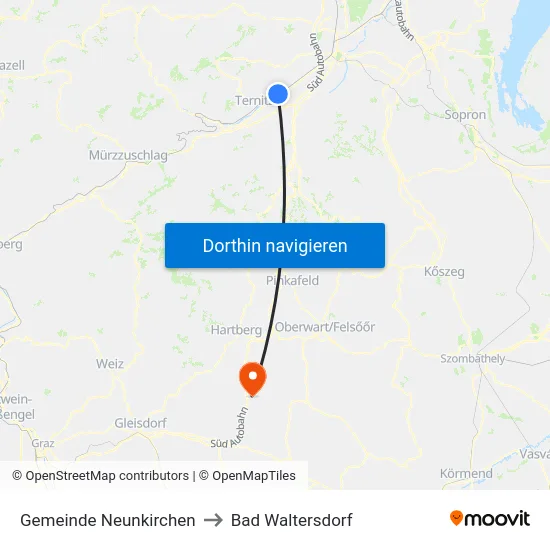 Gemeinde Neunkirchen to Bad Waltersdorf map