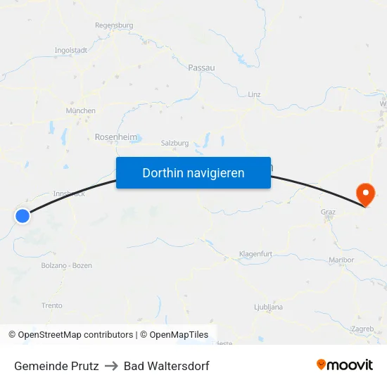 Gemeinde Prutz to Bad Waltersdorf map