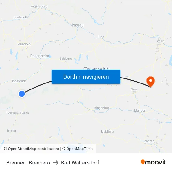 Brenner - Brennero to Bad Waltersdorf map