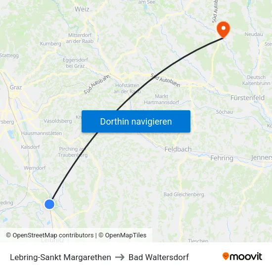 Lebring-Sankt Margarethen to Bad Waltersdorf map