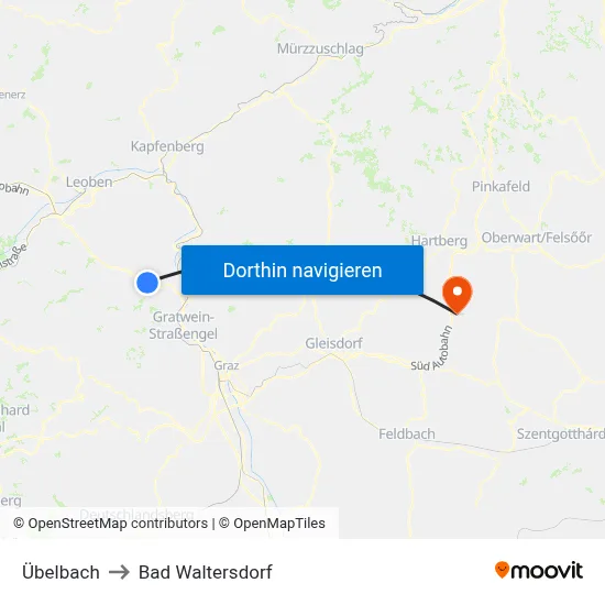 Übelbach to Bad Waltersdorf map