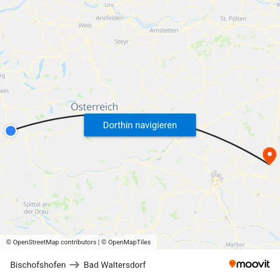 Bischofshofen to Bad Waltersdorf map