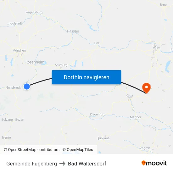 Gemeinde Fügenberg to Bad Waltersdorf map