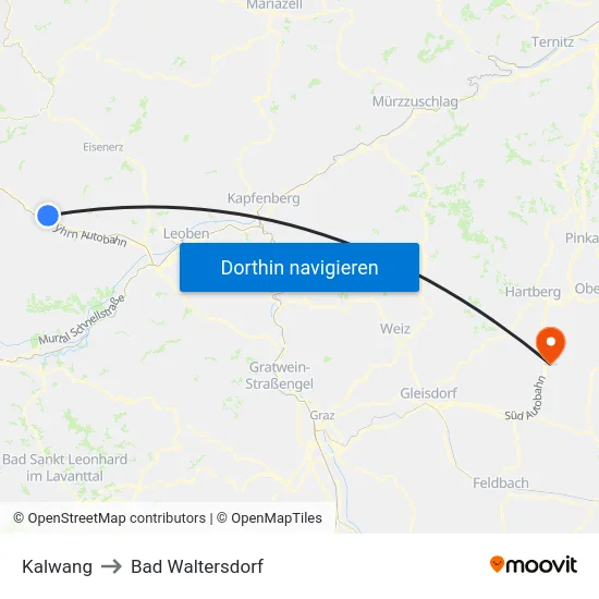 Kalwang to Bad Waltersdorf map