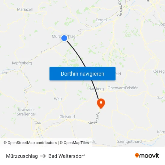 Mürzzuschlag to Bad Waltersdorf map