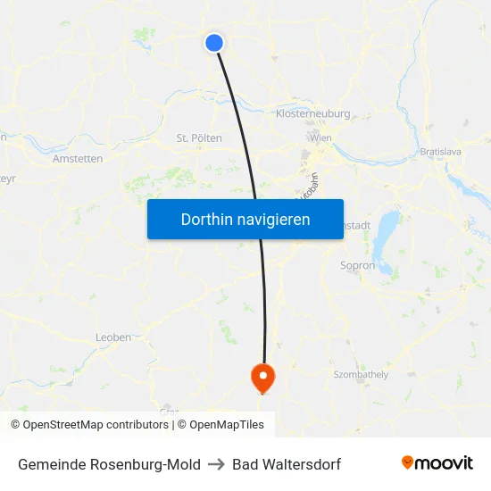 Gemeinde Rosenburg-Mold to Bad Waltersdorf map