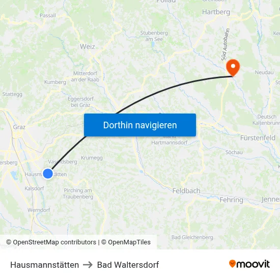 Hausmannstätten to Bad Waltersdorf map